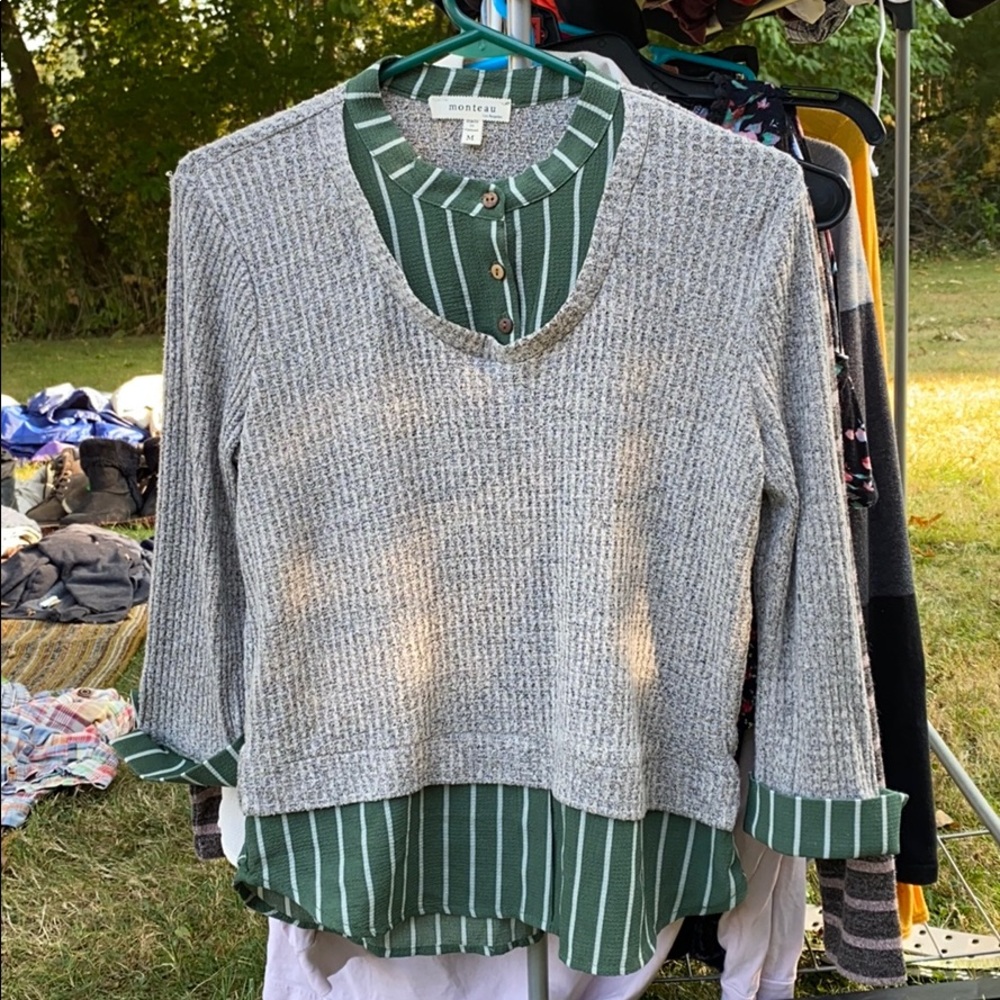 Green and gray blouse